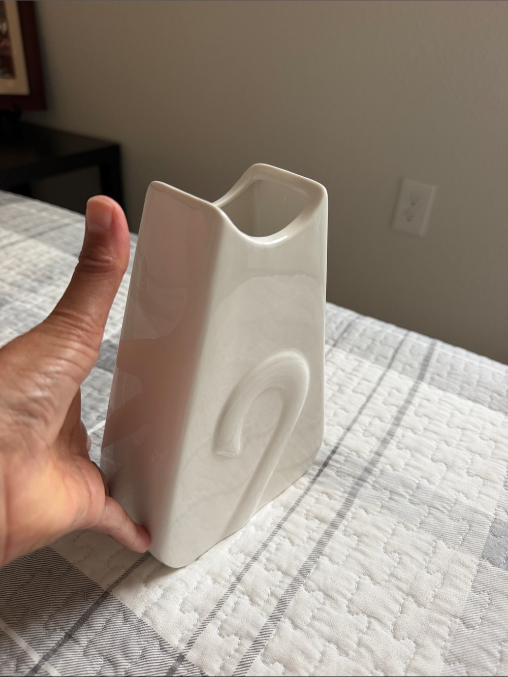 White Ceramic Vase with Sculptural Swirl Detail